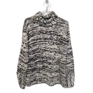 PURE Handknit Marbled Shawl Collar Sweater - Black/White M/L